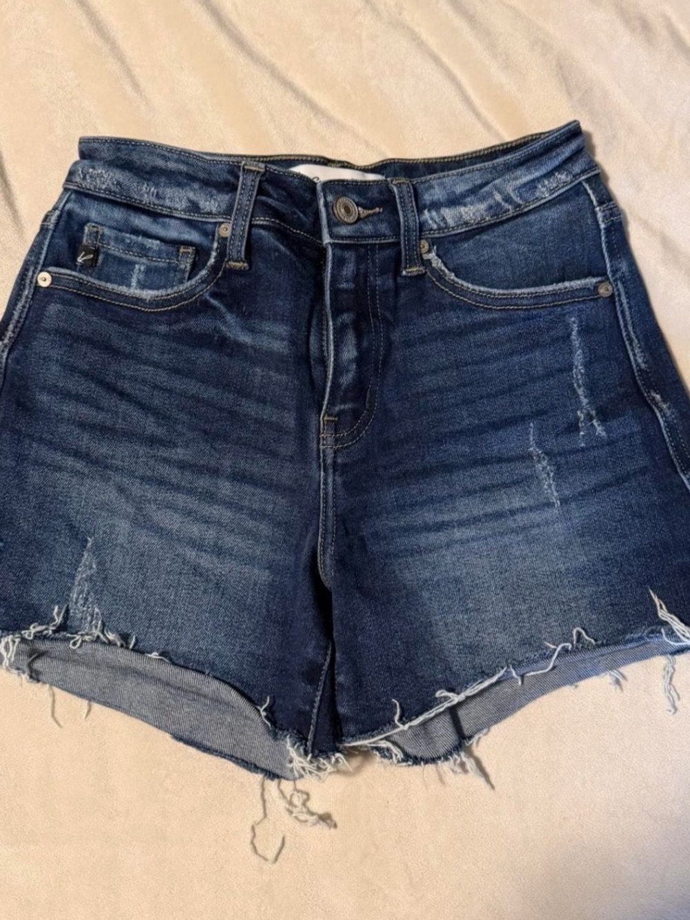 Dark Blue Distressed Denim Cutoff Shorts